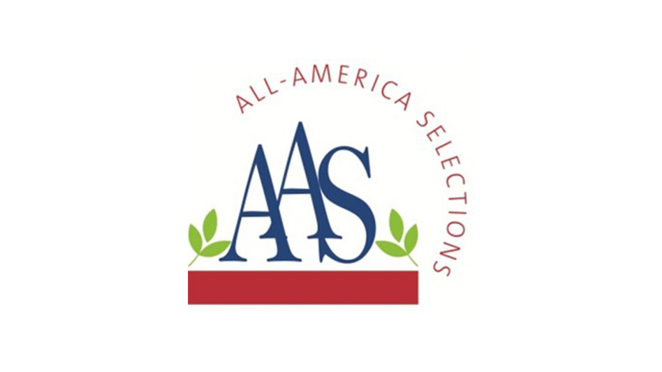 A logo with red and blue text on a white background reading All-America Selections AAS.