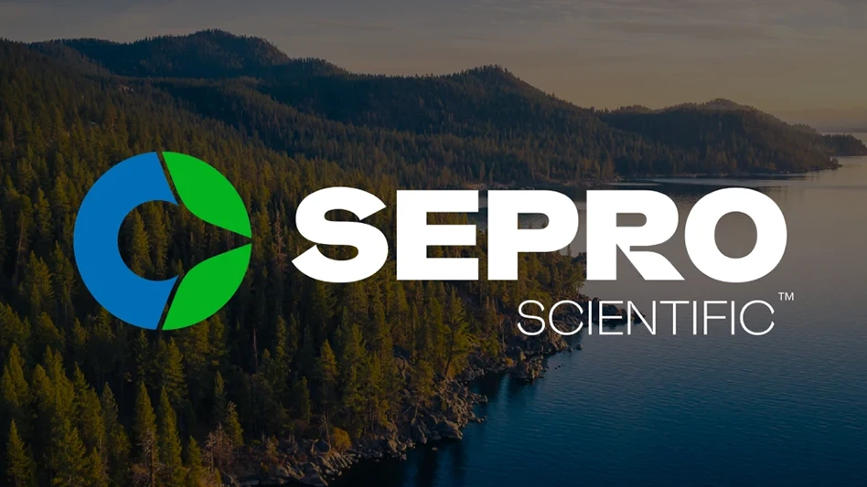 An aerial view of green trees along a blue body of water. White text over the photo reads SEPRO Scientific, with a circular blue and green logo to the left.
